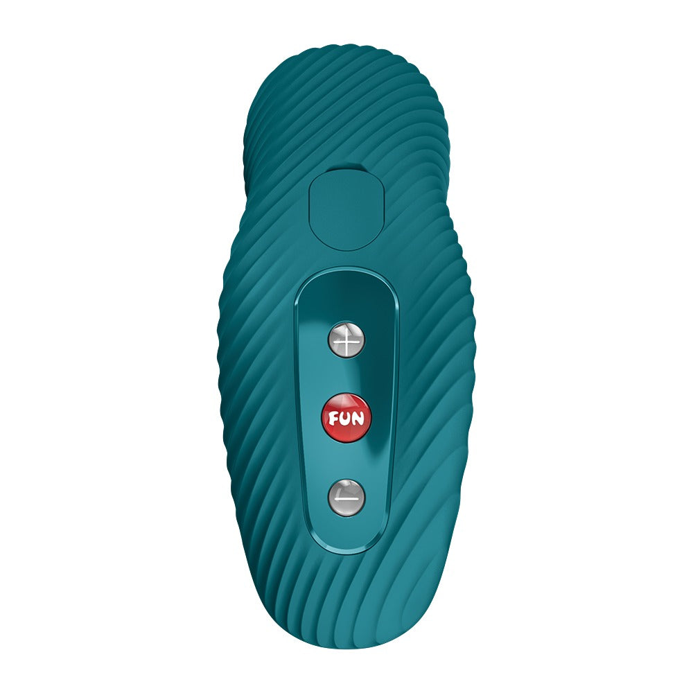 FUN FACTORY LAYA III Auflegevibrator in Türkis mit strukturierten Oberflächen in der Draufsicht