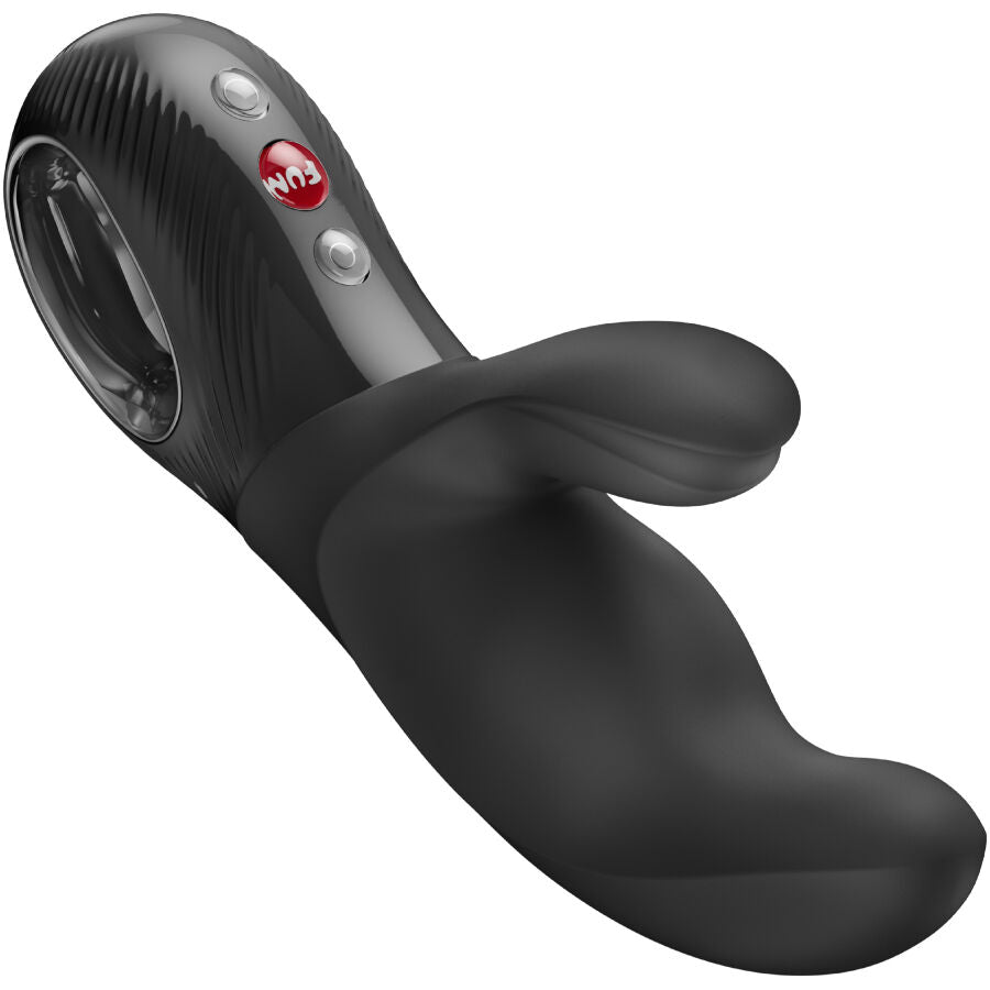 FUN FACTORY MISS BI Rabbit-Vibrator in Schwarz mit Stimulationsarm und Bedienelementen in schräger Detailansicht