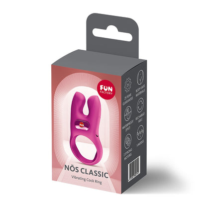 FUN FACTORY NŌS CLASSIC Vibro-Penisring in Pink neben der Originalverpackung