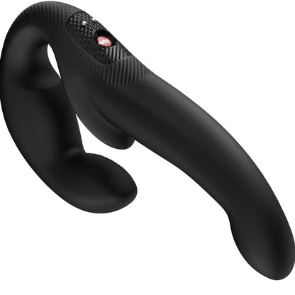 FUN FACTORY SHARE VIBE PRO vibrierender Doppeldildo in Schwarz mit geschwungener Form in der Seitenansicht