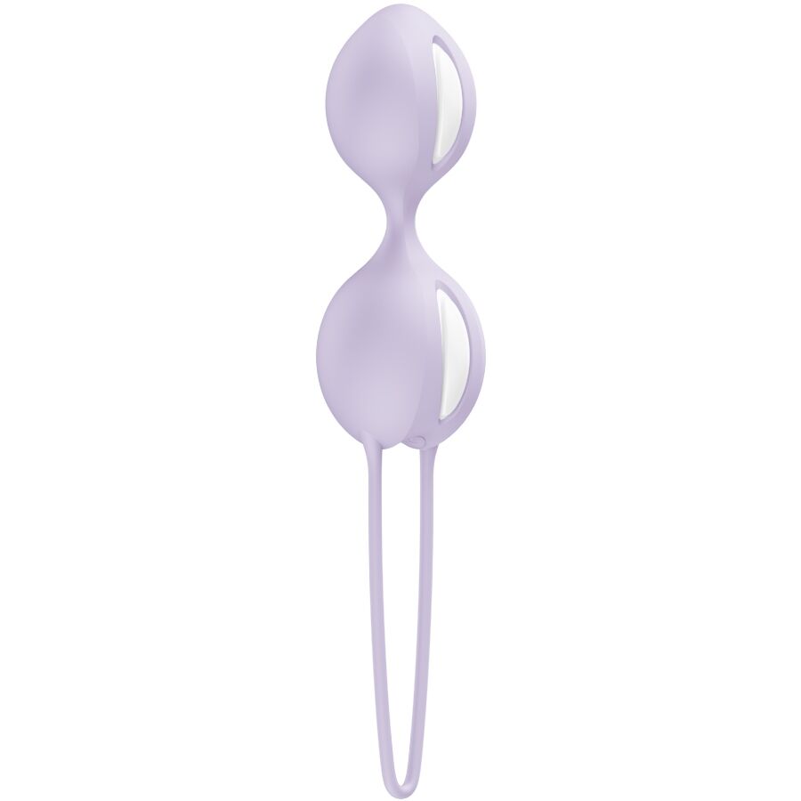 FUN FACTORY SMARTBALLS DUO Beckenbodentrainer in Lila mit zwei Kugeln und Rückholschlaufe in der Vorderansicht