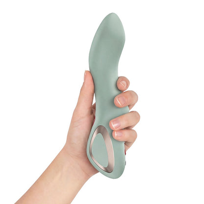 FUN FACTORY STRONIC DIVE G-Punkt-Pulsator in Mint in einer Hand zur Veranschaulichung der Produktgröße