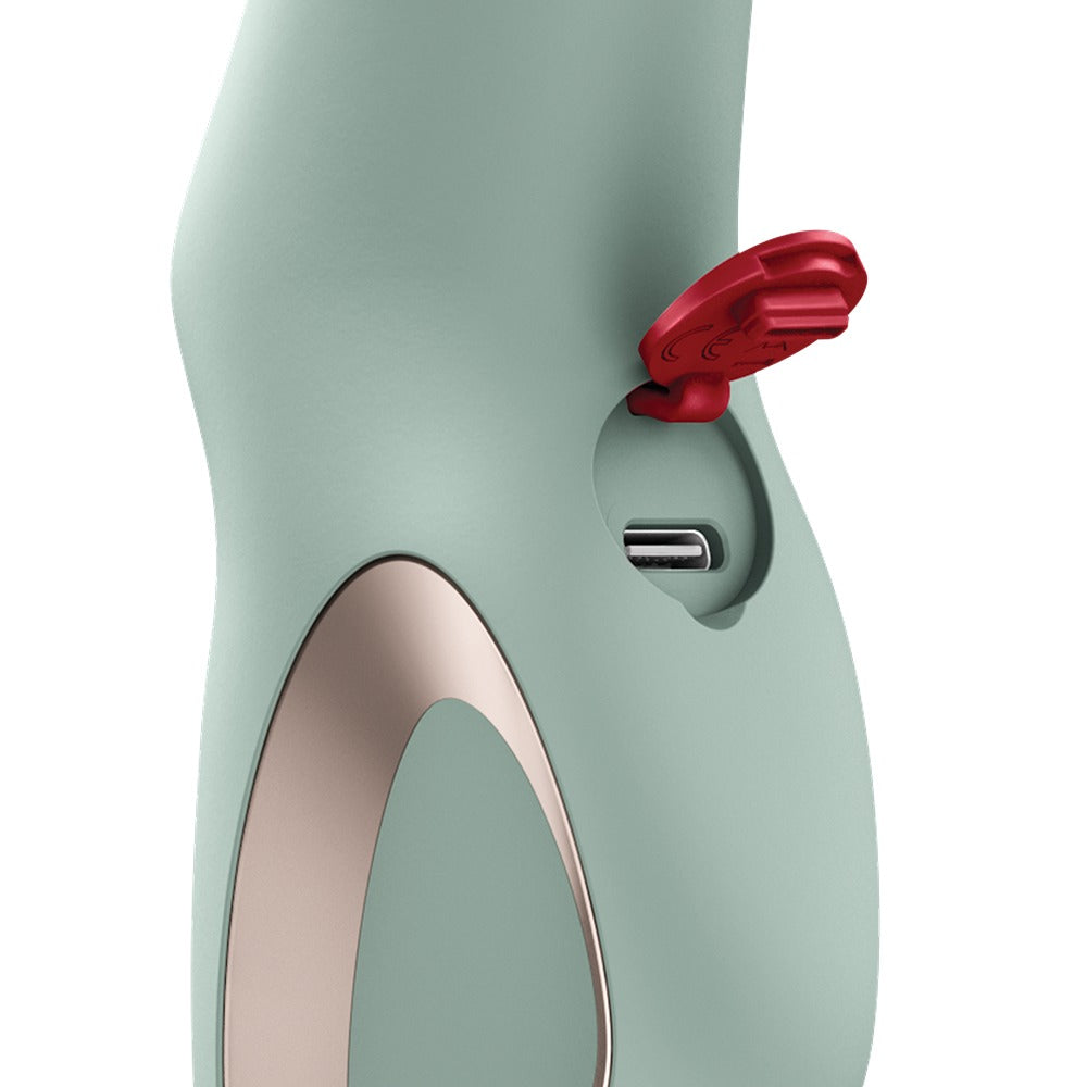 FUN FACTORY STRONIC DIVE G-Punkt-Pulsator in Mint mit Detailansicht des magnetischen Ladeanschlusses