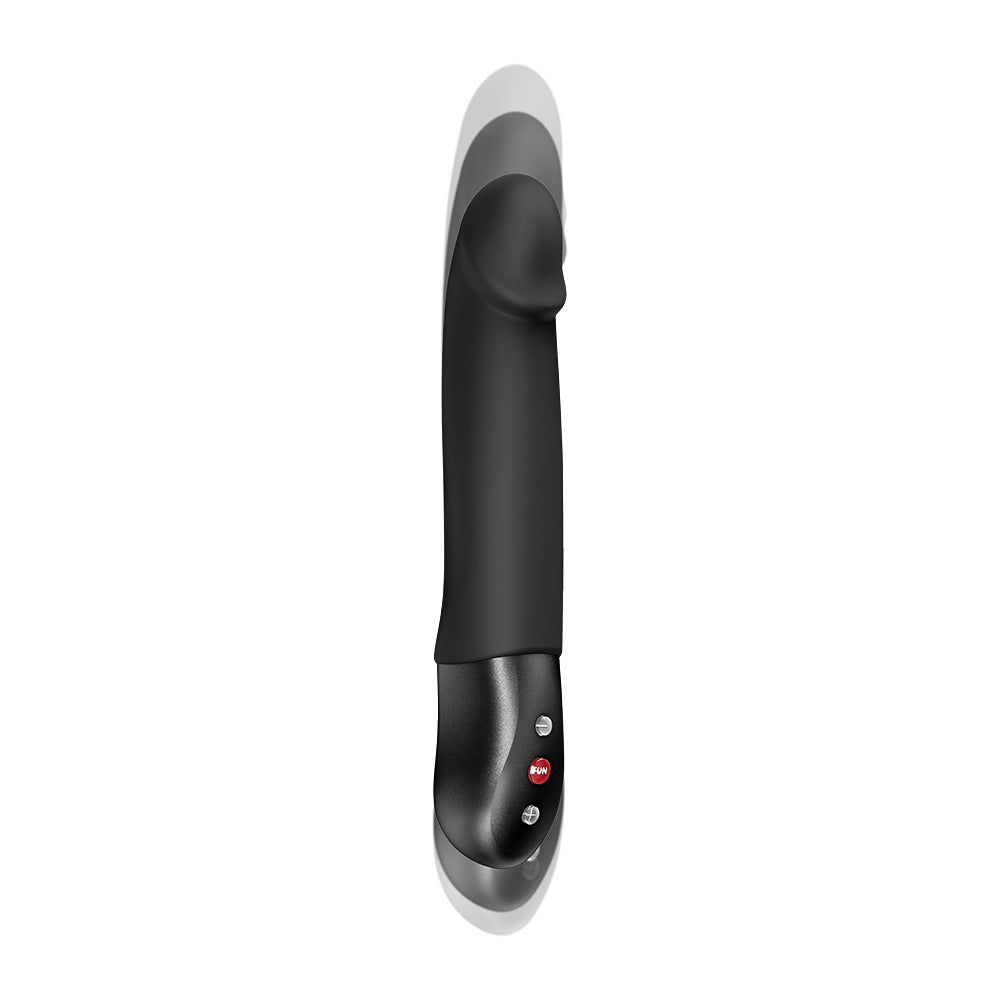 FUN FACTORY STRONIC REAL Premium-Pulsator in Schwarz mit gebogener Spitze in der Seitenansicht