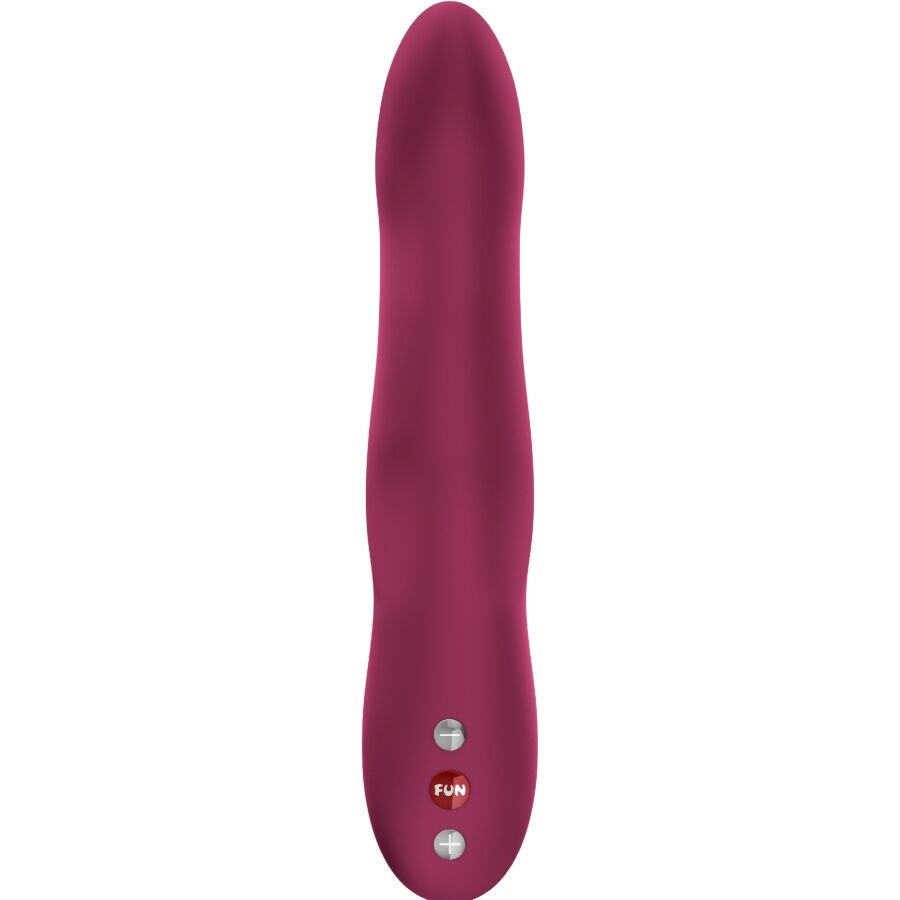 FUN FACTORY STRONIC WAVE Thrusting Pulsator in Weinrot – große Produktansicht mit geschwungenem Schaft, wellenförmiger Kontur und integrierten Bedienelementen
