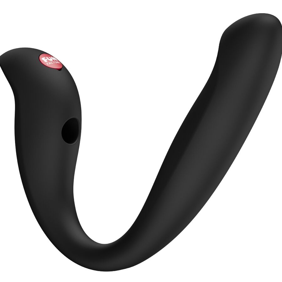 FUN FACTORY VELOCE Dual-Stimulator in Schwarz – Seitenansicht mit U-förmig geschwungenem Design, G-Punkt-Stimulator und zusätzlichem Klitorisstimulator