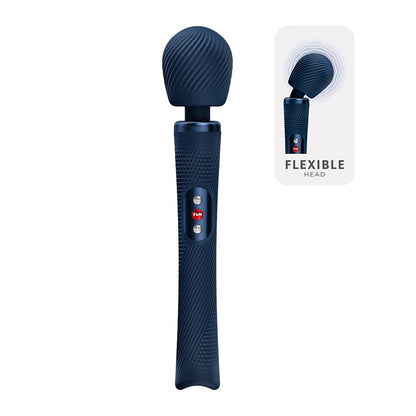 FUN FACTORY VIM Premium Wand-Massager in Dunkelblau mit flexiblem Massagekopf in der Gesamtansicht