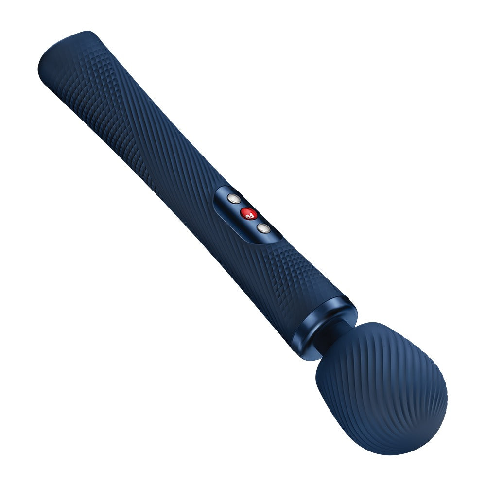 FUN FACTORY VIM Premium Wand-Massager in Dunkelblau in schräger Produktansicht