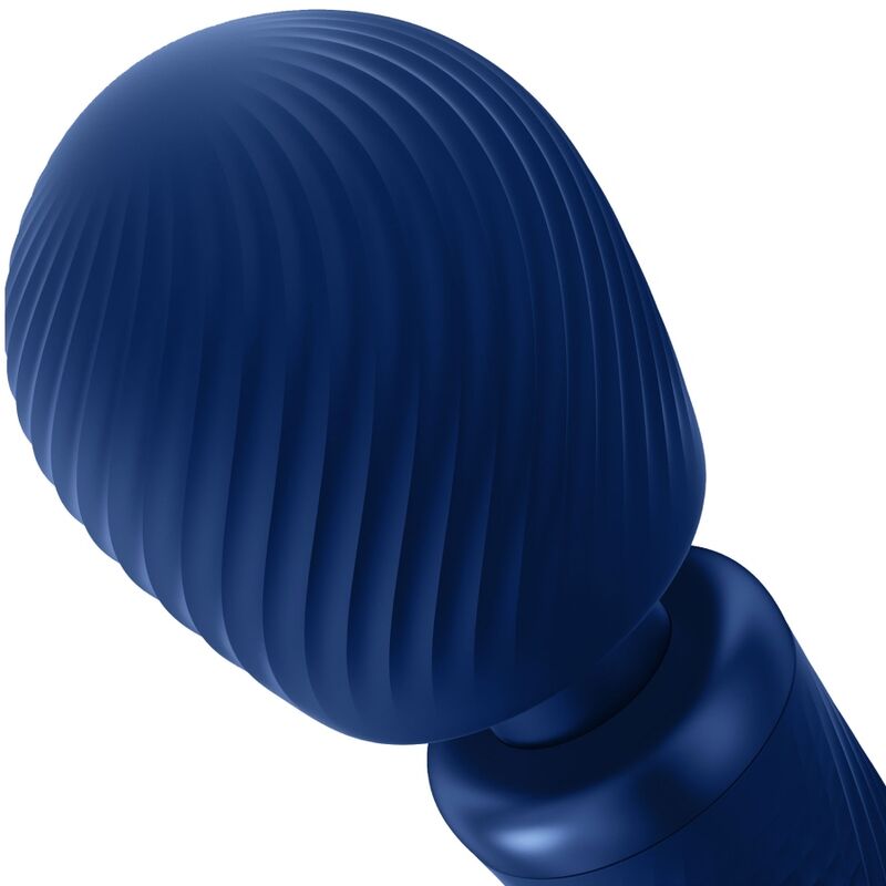 FUN FACTORY VIM Wand-Massager in Mitternachtsblau – Nahaufnahme des großen abgerundeten Massagekopfes mit strukturierter Oberfläche