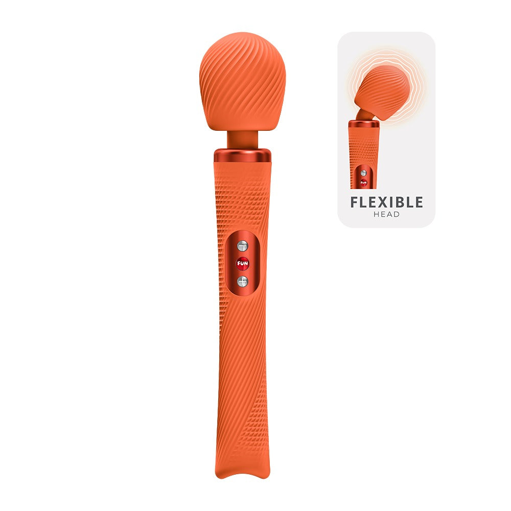 FUN FACTORY VIM Premium Wand-Massager in Orange mit flexiblem Massagekopf in der Gesamtansicht
