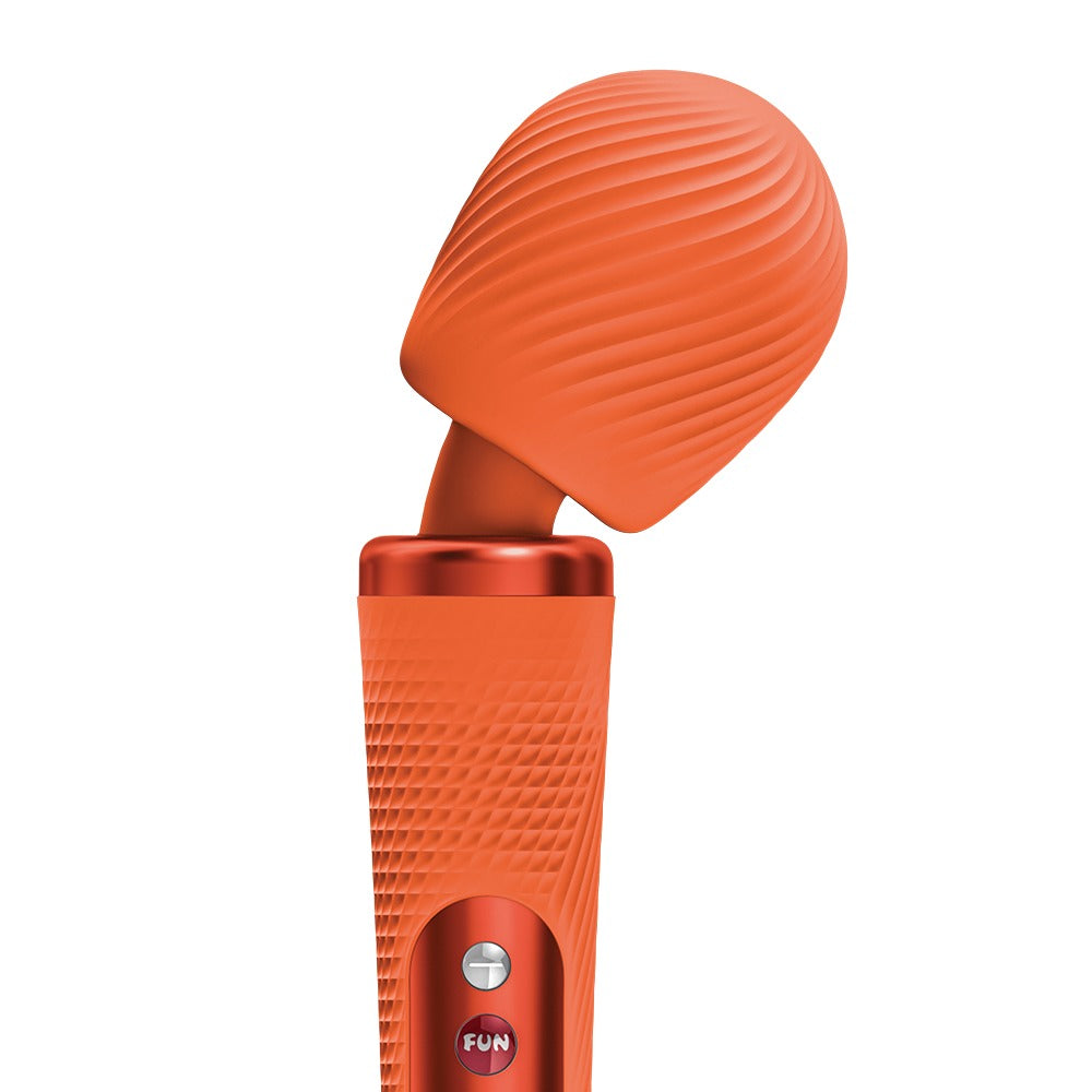 FUN FACTORY VIM Premium Wand-Massager in Orange mit strukturiertem Massagekopf in der Detailansicht