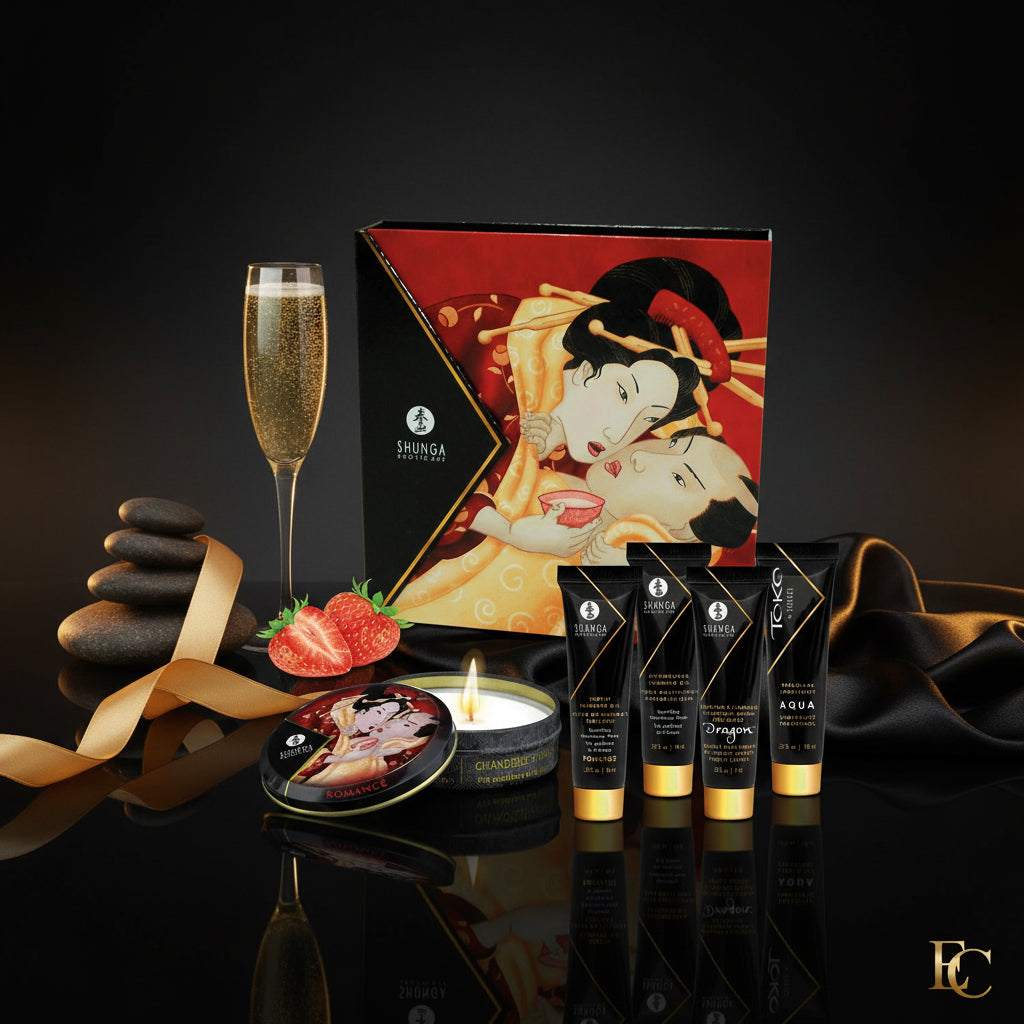 Geisha's Secret Collection Set für intime Wellness mit verschiedenen Pflegeprodukten.