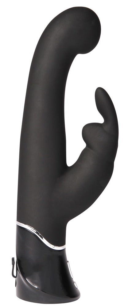 Rabbit Vibrator aus schwarzem Silikon mit gebogenem Design Seitenansicht