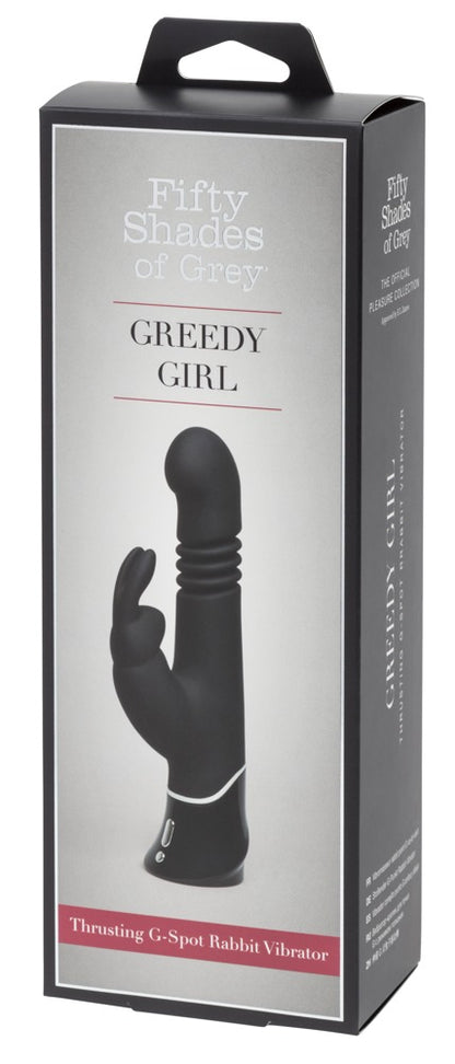 Produktverpackung des Greedy Girl Rabbitvibrators Fifty Shades of Grey in elegantem Design