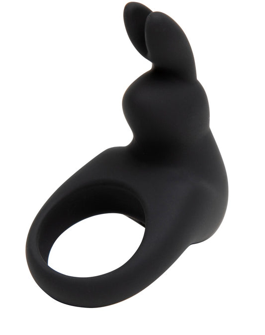 Happy Rabbit Cock Ring Bunny in Schwarz in Hauptansicht mit elastischem Penisring, Bunny-Reizer und kompaktem Vibrationskörper