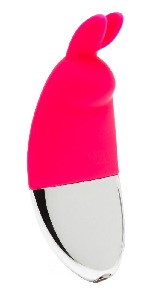 Happy Rabbit Panty Vibe in Pink in Hauptansicht mit kompaktem Vibratorkörper, flexiblen Bunny-Öhrchen und silberfarbenem Unterteil