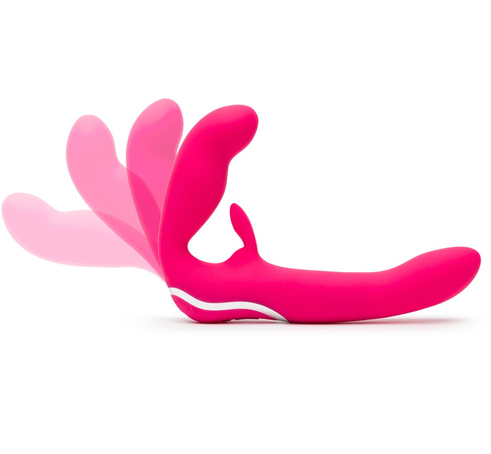 Happy Rabbit Strapless Strap-On mit grafisch dargestellter Vibrationsfunktion an Penetrationsschaft und Klitorisreizer