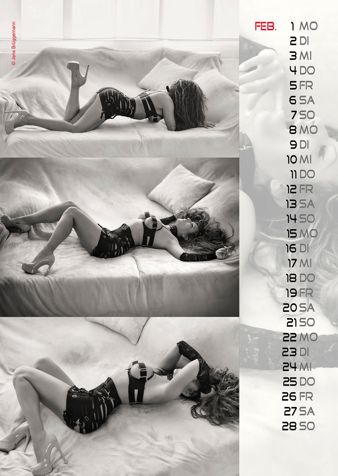 Hot Stuff Kalender 2027 DIN A4 – Schwarz-Weiß-Kalendermotiv mit weiblichem Model in liegender Pose