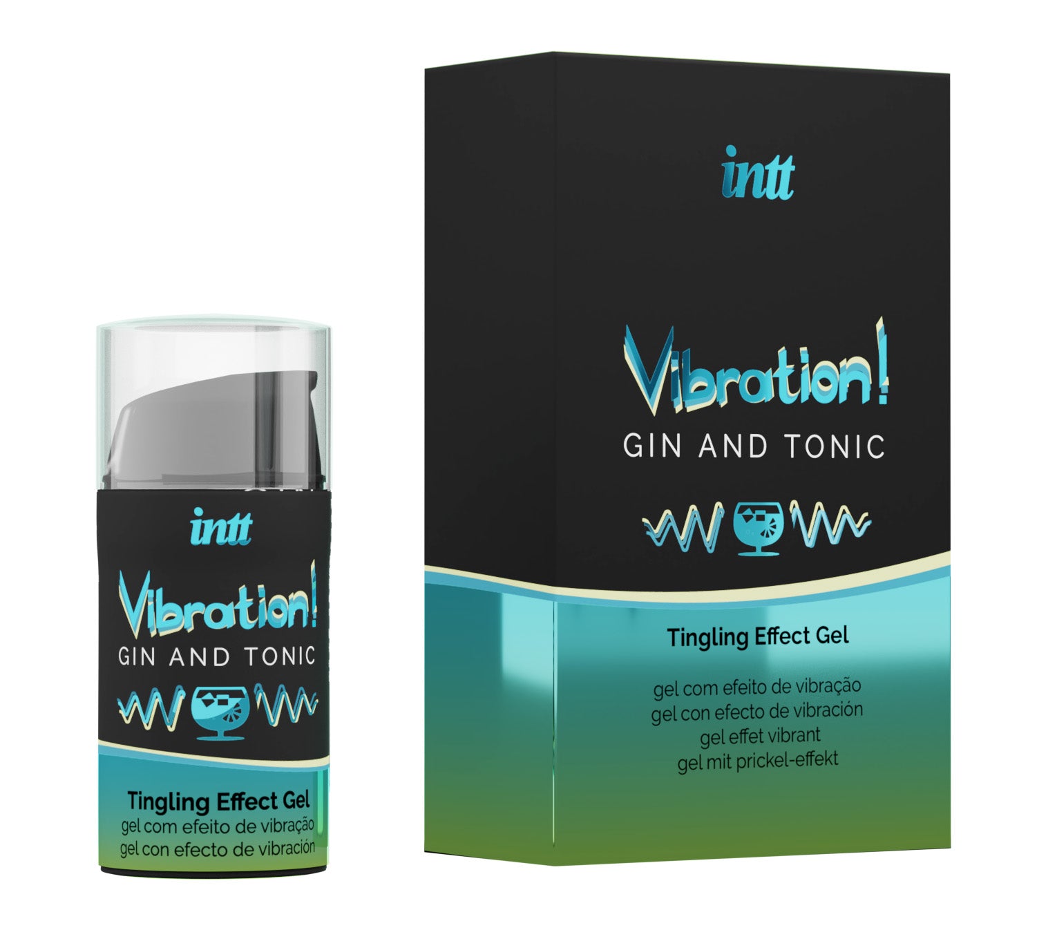 intt Liquid Vibration Gin Tonic Stimulationsgel mit Verpackung und Flasche für stilvolle intime Wellness Momente