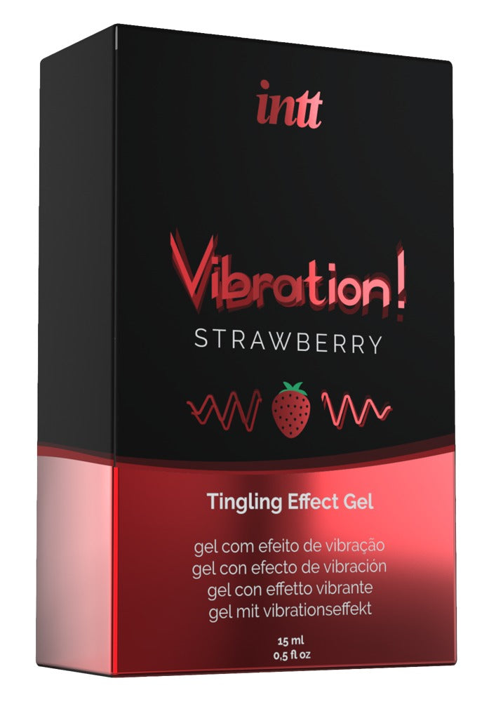 intt Liquid Vibration Strawberry Stimulationsgel Verpackung mit Erdbeer-Aroma und pflanzlichen Extrakten