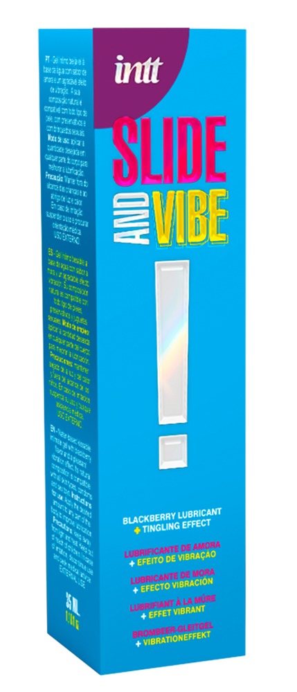 Verpackung des intt Slide and Vibe Blackberry Gleitgels mit prickelndem Effekt