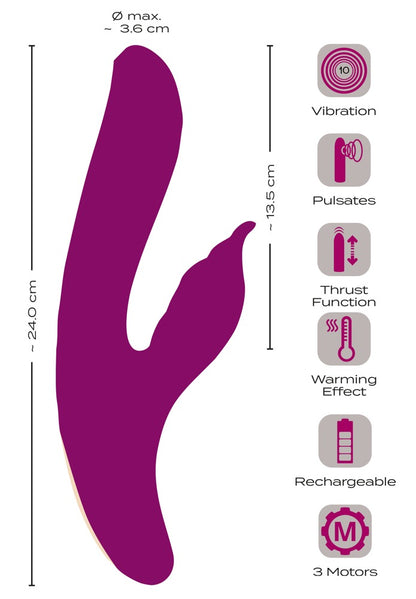 Funktionsübersicht des Javida 4 Function Vibrators mit Stoß-, Vibrations- und Wärmefunktion