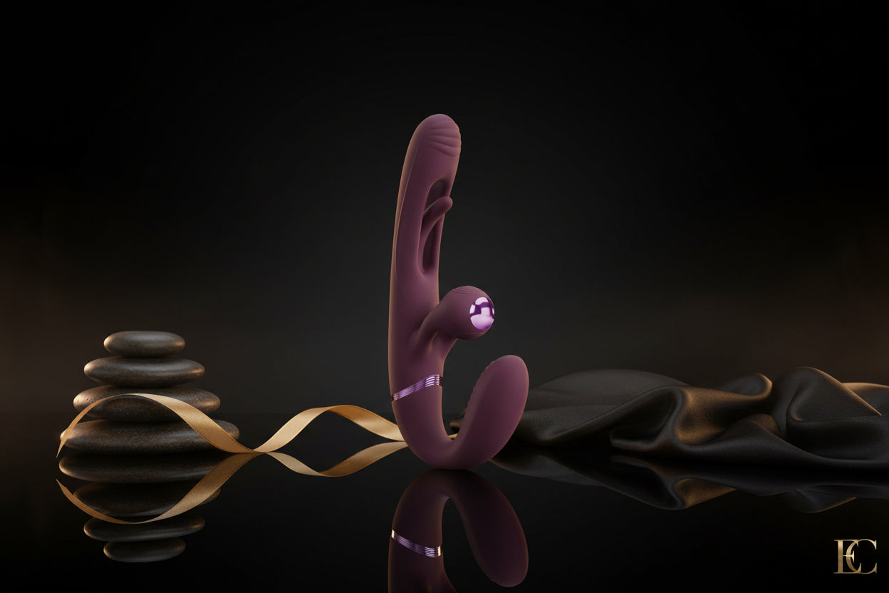 Strapless Doppelvibrator in ergonomischer Seitenansicht