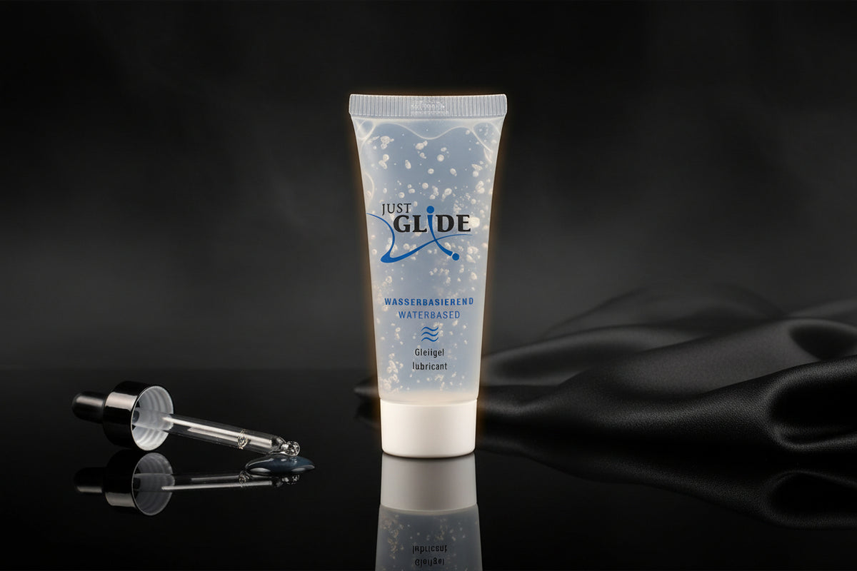Just Glide wasserbasiertes Gleitgel in transparenter Verpackung