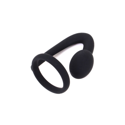KIOTOS X Silicone Anal Lock schwarzes Plug-und-Ring-Set aus rückwärtiger Perspektive