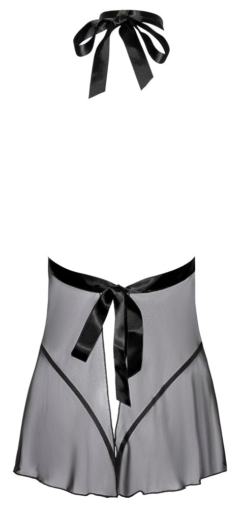 Kissable Babydoll in Schwarz mit freiem Rücken und Satinbändern als Produktansicht von hinten