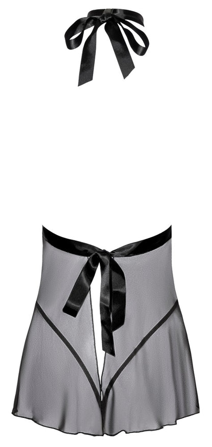 Kissable Babydoll in Schwarz mit freiem Rücken und Satinbändern als Produktansicht von hinten