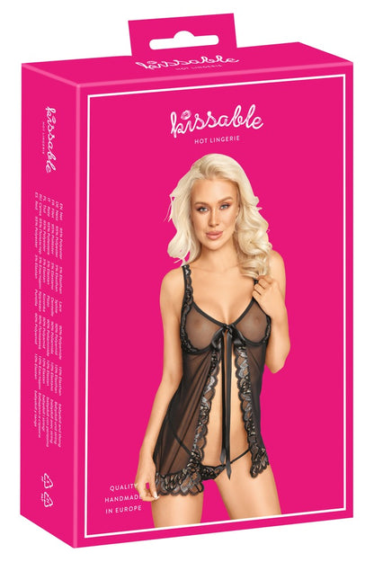 Produktverpackung des Kissable Babydoll-Sets mit Effektspitze und String