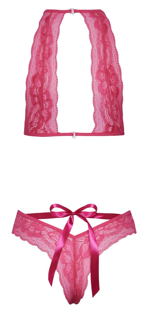 Kissable BH-Set in Pink mit Satin-Schleifen an BH und Slip als Produktansicht von hinten