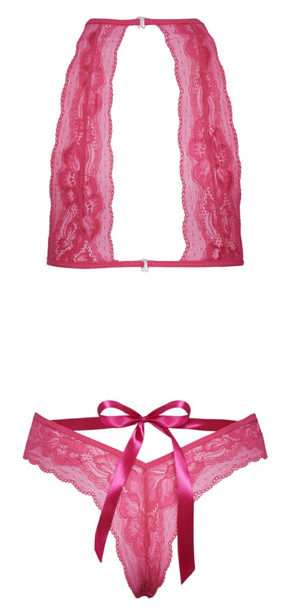 Kissable BH-Set in Pink mit Satin-Schleifen an BH und Slip als Produktansicht von hinten