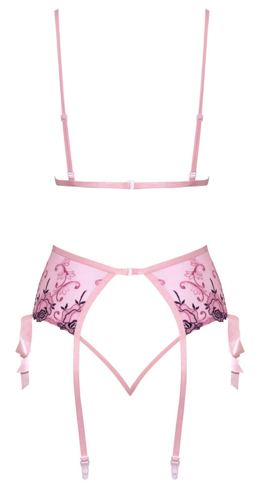 Kissable Straps-Dessousset in Rosé mit floraler Stickerei als Produktansicht von hinten
