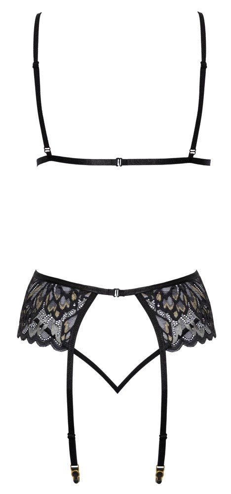 Kissable Straps-Dessousset in Schwarz mit Effektspitze und Powernet als Produktansicht von hinten