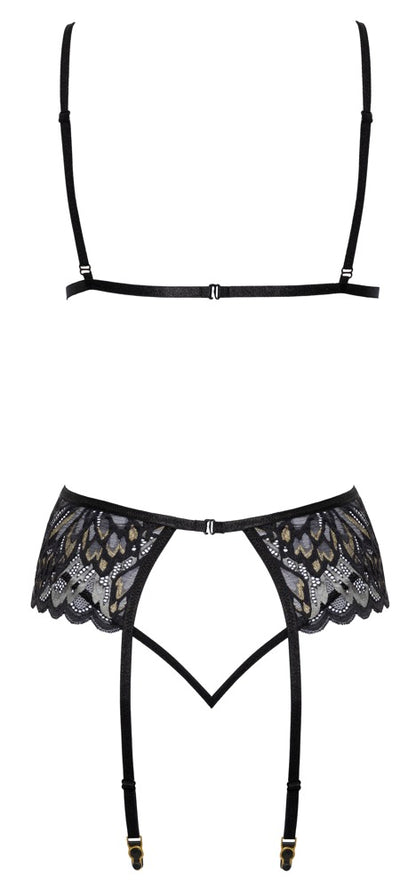 Kissable Straps-Dessousset in Schwarz mit Effektspitze und Powernet als Produktansicht von hinten