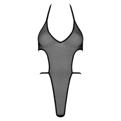 Kotek KO BD104 schwarzer Netz-Body in Vorderansicht mit transparentem Mesh, tiefem Dekolleté und seitlichen Cut-outs
