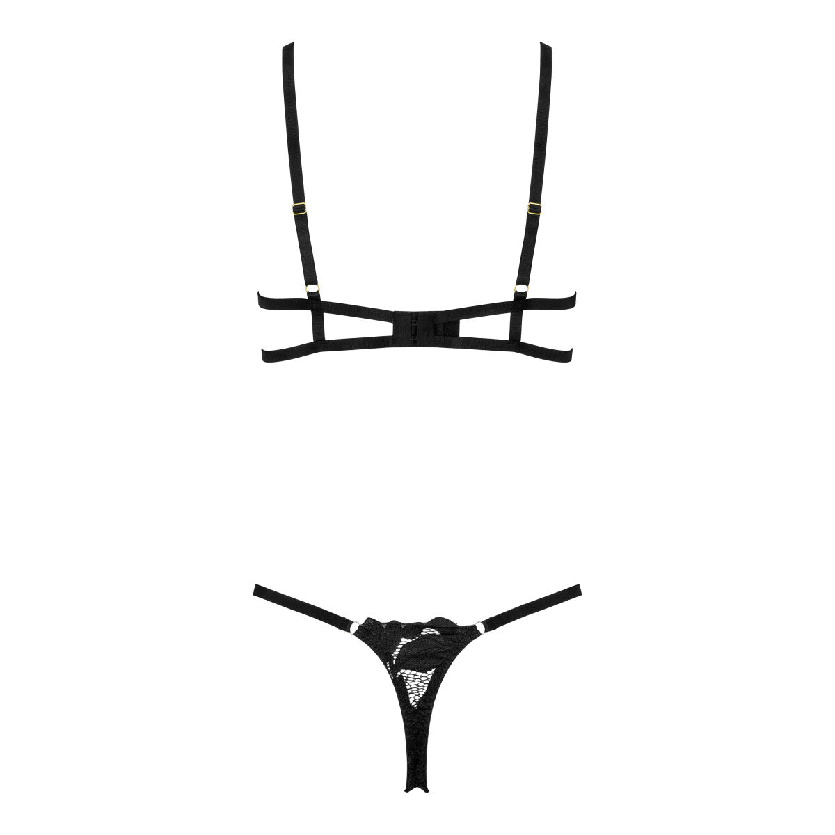 Kotek KO TP103 schwarzes Dessous-Set in Rückansicht mit schmalen BH-Trägern, Rückenverschluss und String