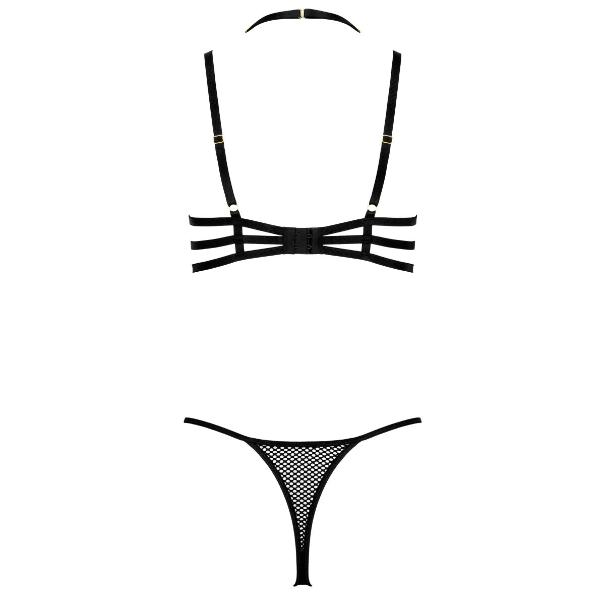 Kotek KO TP104 schwarzes Dessous-Set in Rückansicht mit Rückenverschluss, Trägern und passendem String