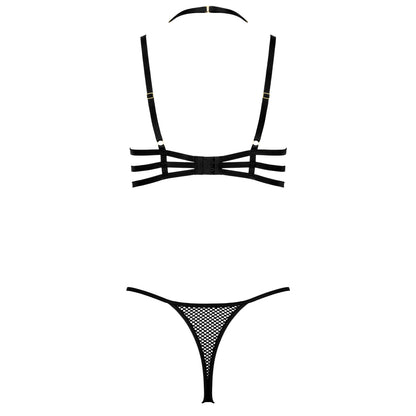 Kotek KO TP104 schwarzes Dessous-Set in Rückansicht mit Rückenverschluss, Trägern und passendem String