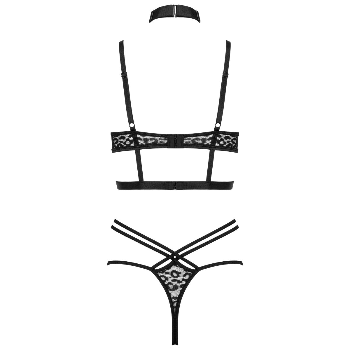 Kotek KO TP106 schwarzes Dessous-Set in Rückansicht mit BH-Verschluss, String und dekorativen Rückenriemen
