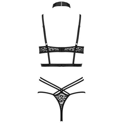 Kotek KO TP106 schwarzes Dessous-Set in Rückansicht mit BH-Verschluss, String und dekorativen Rückenriemen