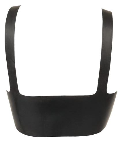 Rückansicht des schwarzen Late X Latex-BH-Tops mit breiten Schulterträgern und körpernahem Schnitt