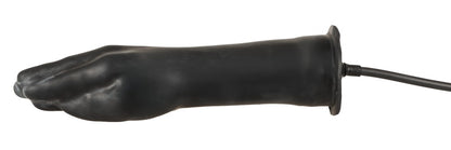 Schwarzer Late X Pumpdildo in Handform aus flexiblem Latex in seitlicher Produktansicht