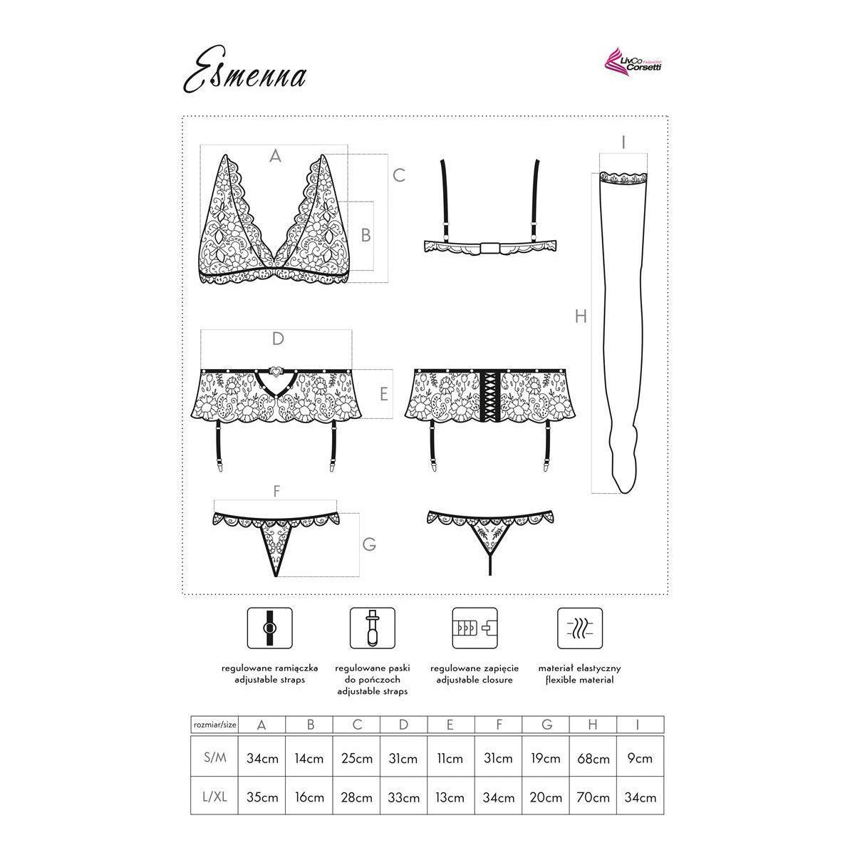 LivCo Corsetti Fashion LC Esmenna 4pcs set with garter belt and stockings black - Produktansicht 5