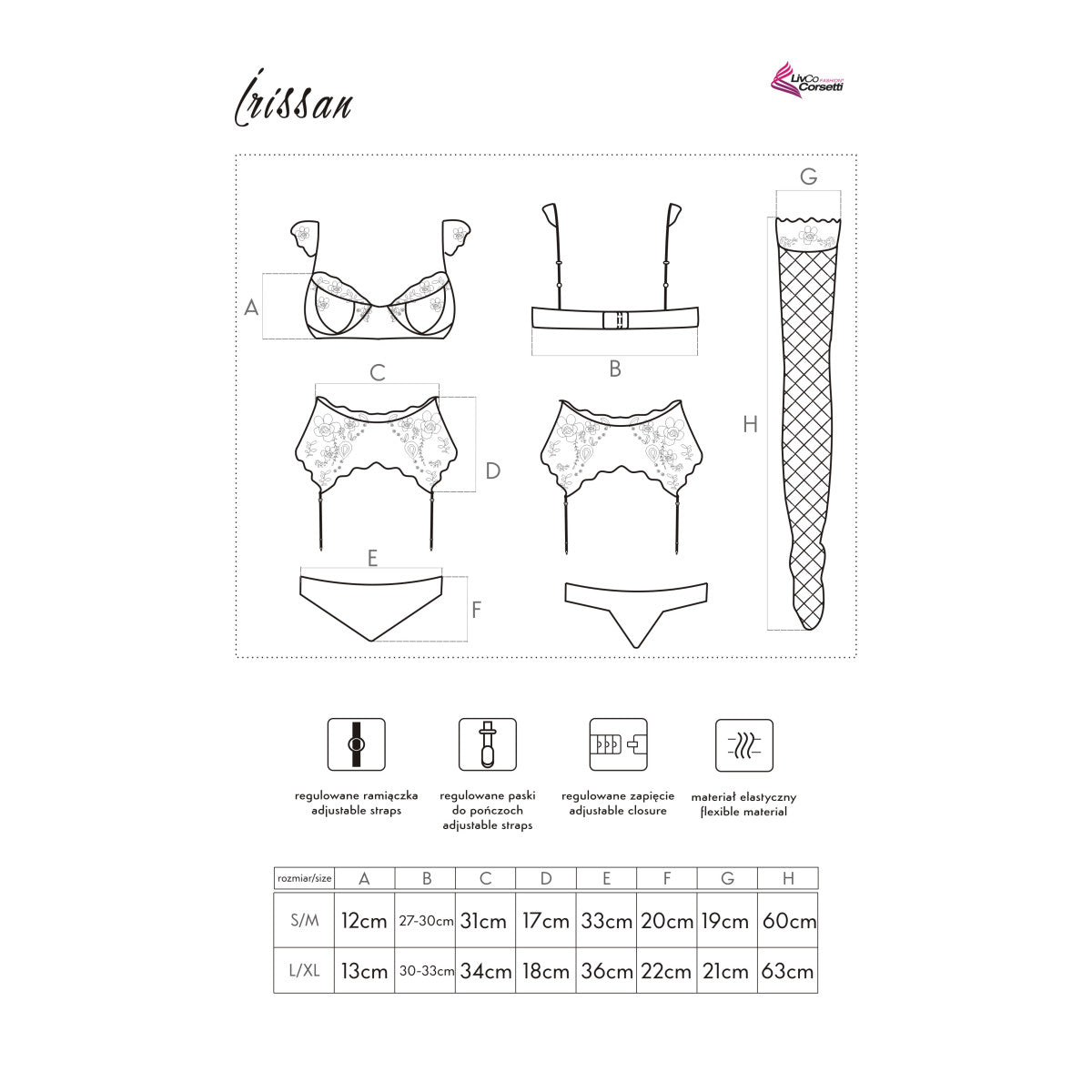 LivCo Corsetti Fashion LC Irissan 4pcs set with garter belt and stockings white - Produktansicht 10