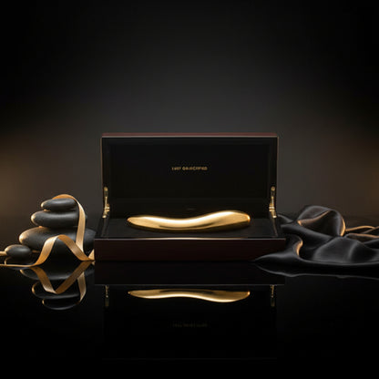 LELO INEZ 24 Karat Gold Vibrator in geöffneter Premium-Geschenkverpackung