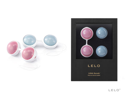 LELO Luna Beads Liebeskugeln Set in Pink und Blau in eleganter Übersicht