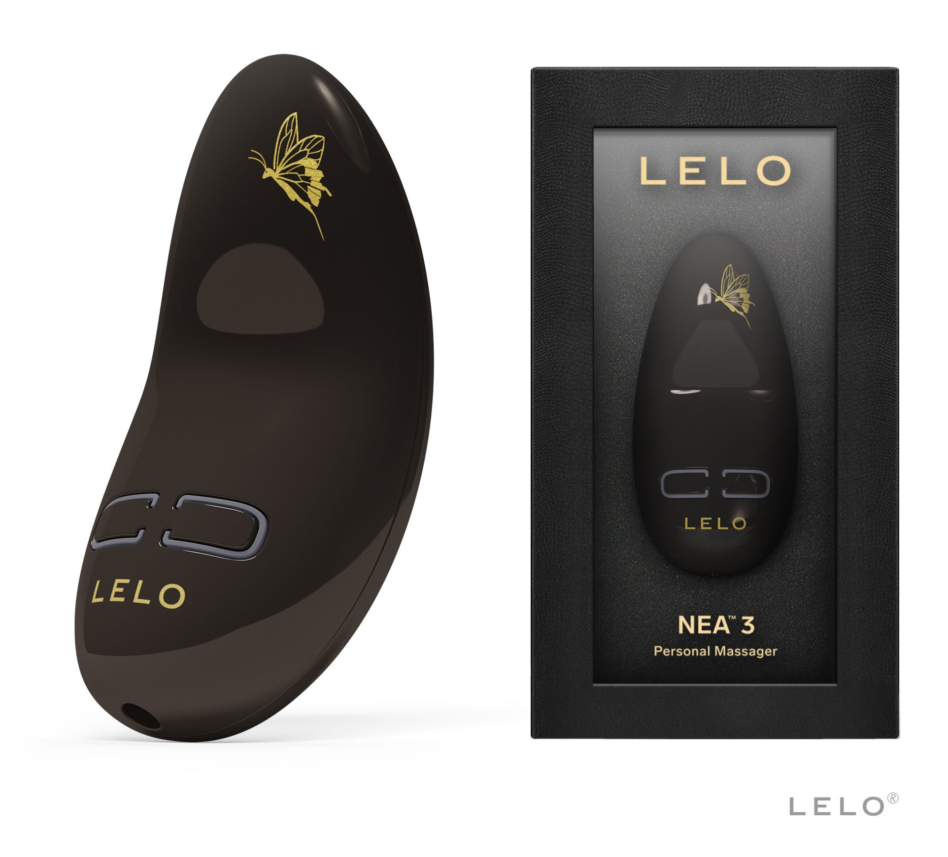 LELO NEA 3 Auflegevibrator in Verpackung mit Produktansicht